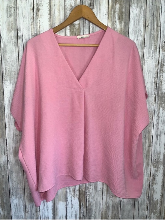 entro Tops - Entro Pink Oversized Blouse L Flowy V Neck Short Sleeve Boho Lightweight Top